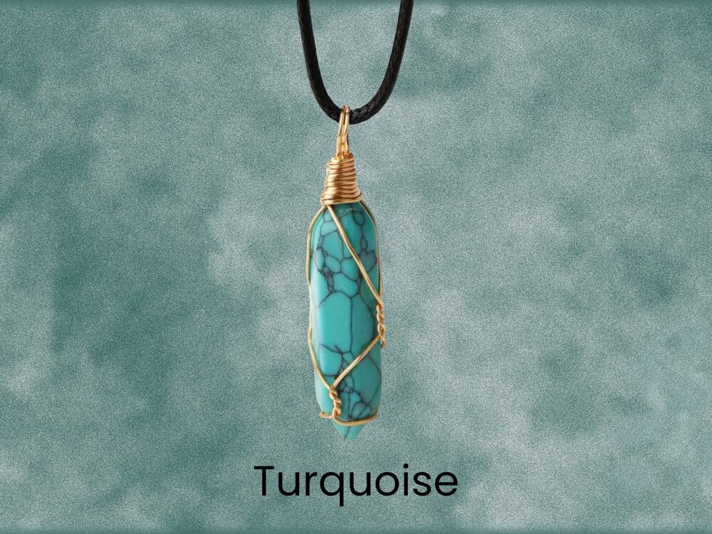 Turquoise Gold Wrapped Necklace Boho Pendant Necklace